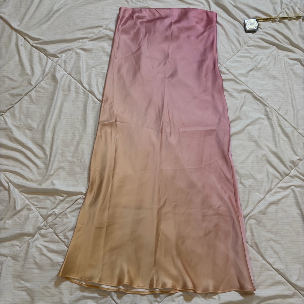 Zara Pink-to-Tan Ombre Satin Strapless Dress NWT SZ XL